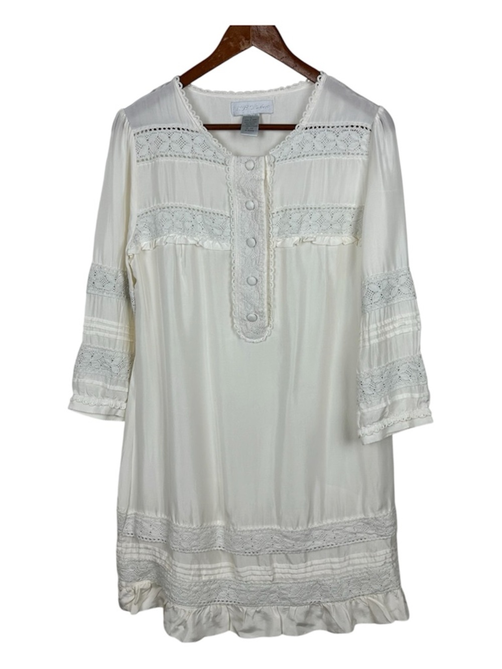 BB Dakota Silk Lace Tunic Short Dress Boho Vintage Romantic Cottagecore Ivory